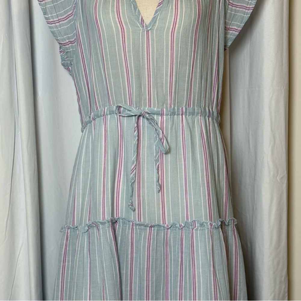 Rails Juni Placid Stripe Midi Dress Tiered Cotton Blue Pink Small - Picture 8 of 16
